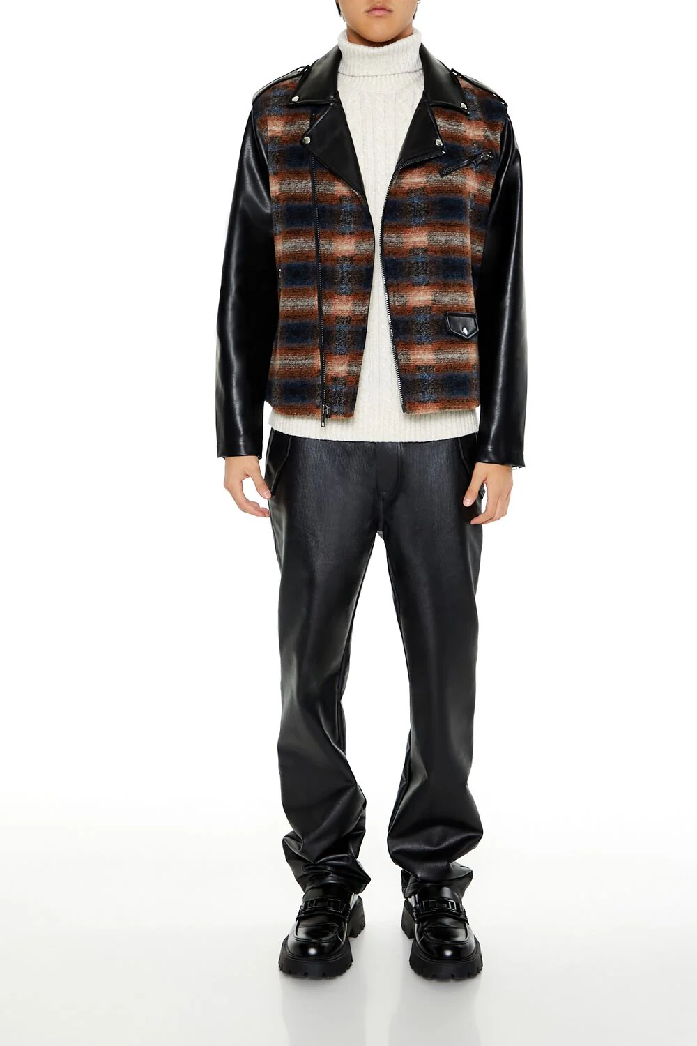 Plaid Faux Leather Moto Jacket - Image 2