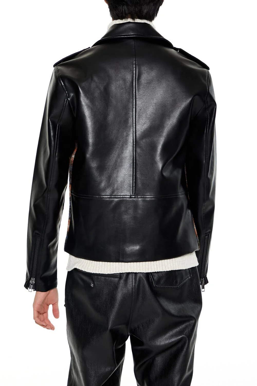 Plaid Faux Leather Moto Jacket - Image 5