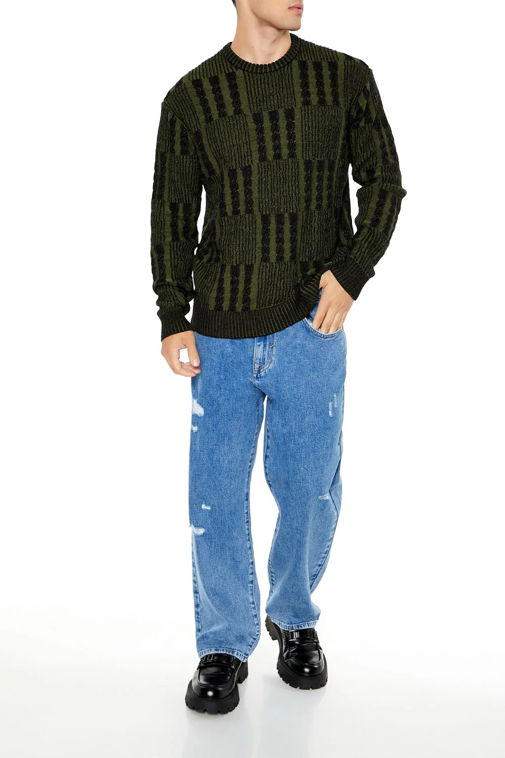 Checkered Cable Knit Sweater - Image 2