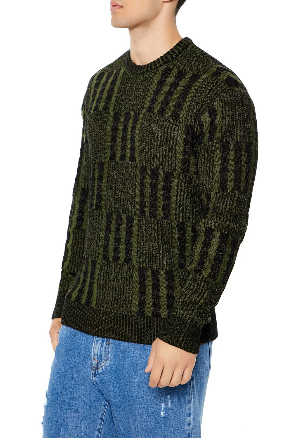 Checkered Cable Knit Sweater - Image 4