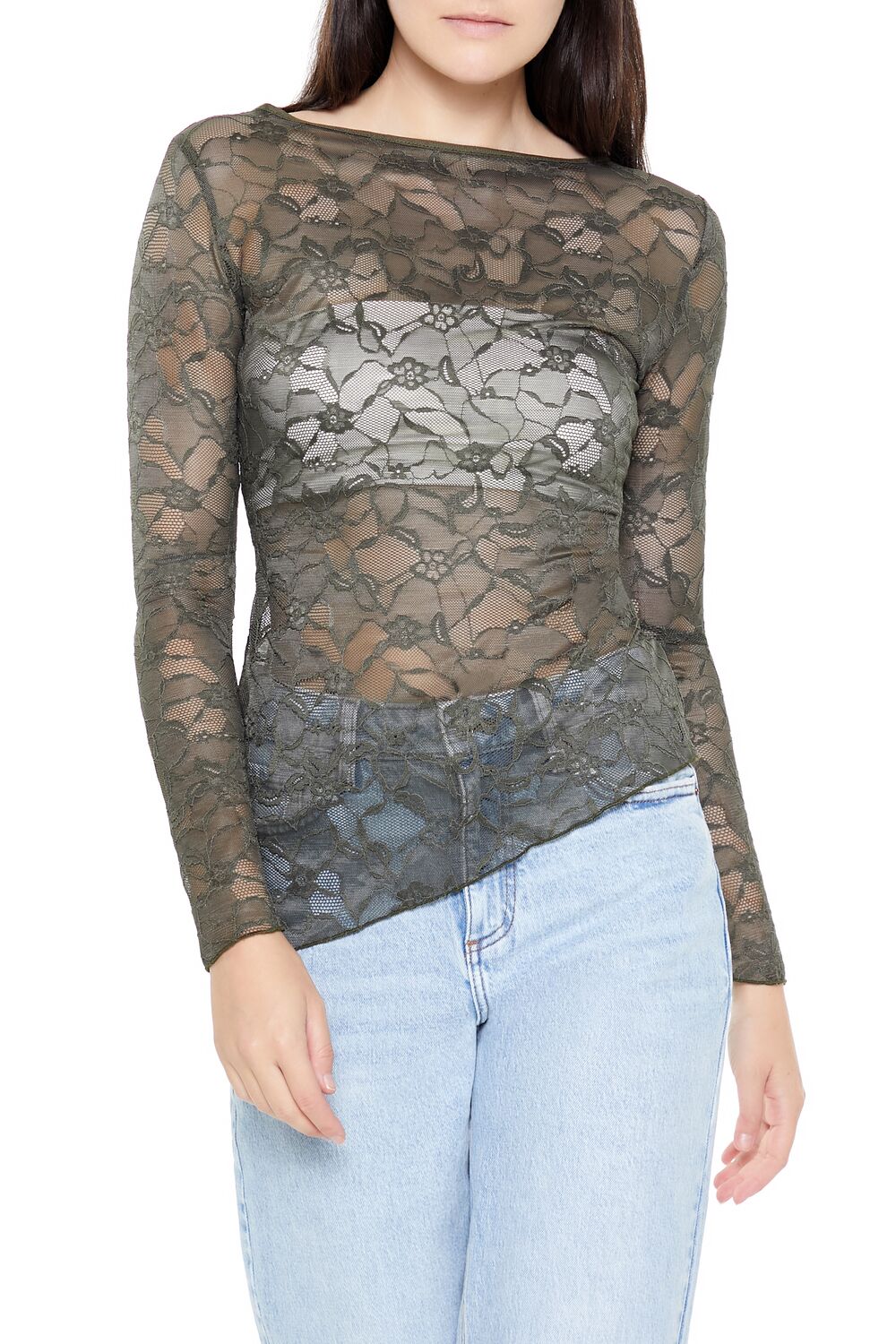 Asymmetrical Sheer Lace Top - Image 6