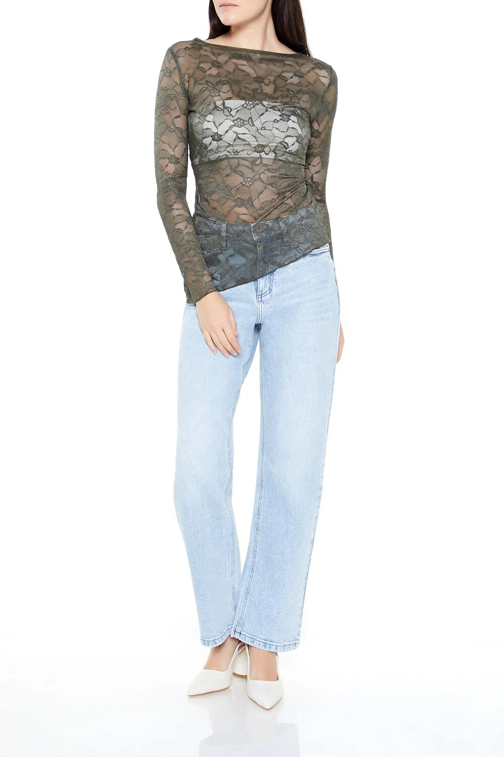 Asymmetrical Sheer Lace Top - Image 7