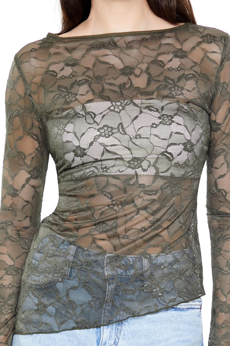 Asymmetrical Sheer Lace Top - Image 8