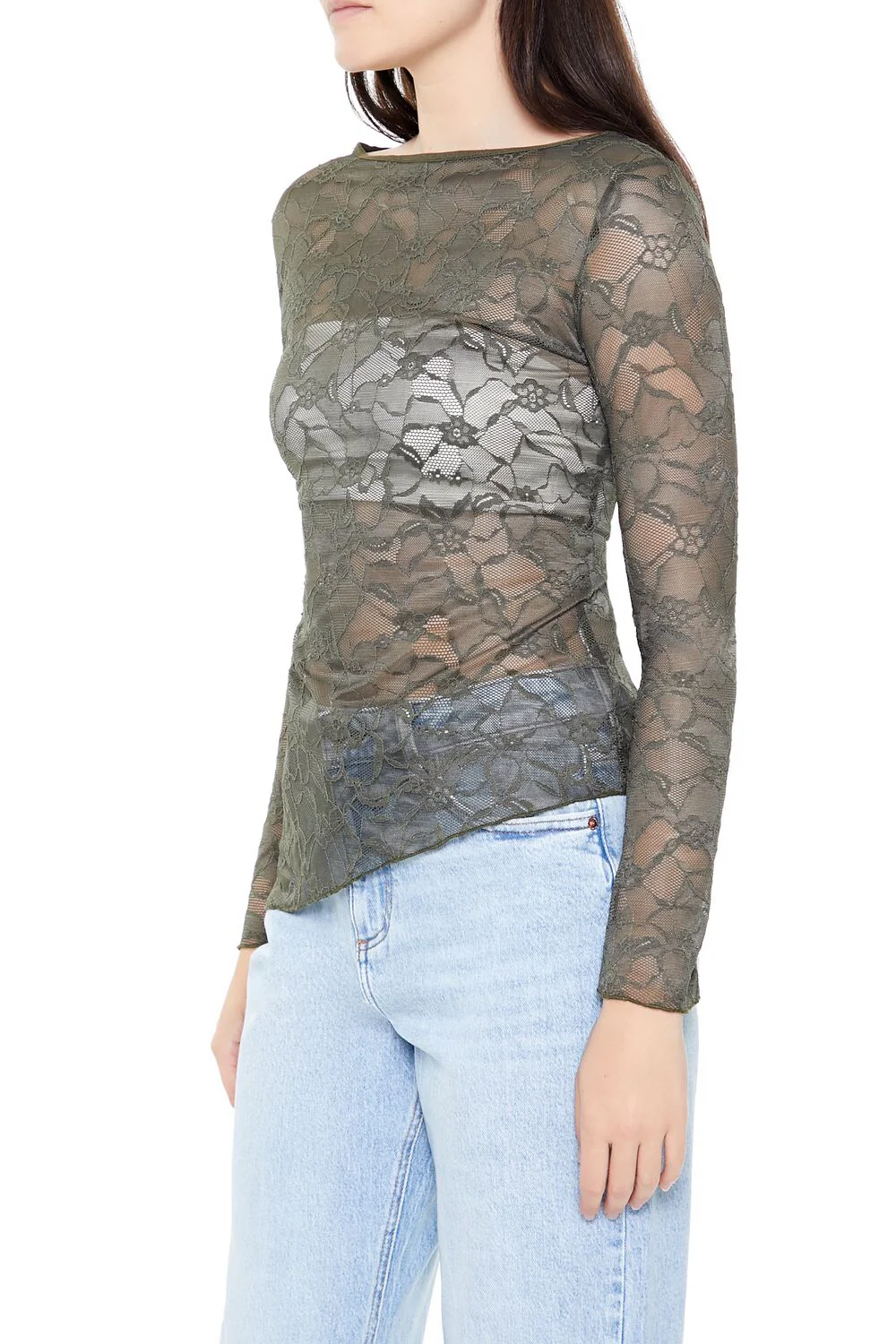 Asymmetrical Sheer Lace Top - Image 9
