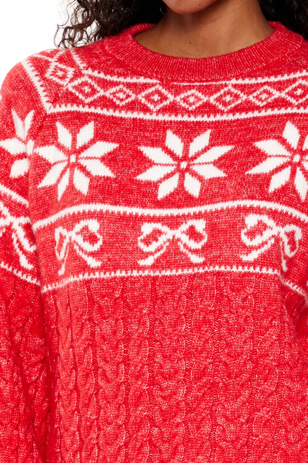 Fair Isle Bow Cable Knit Sweater - Image 3