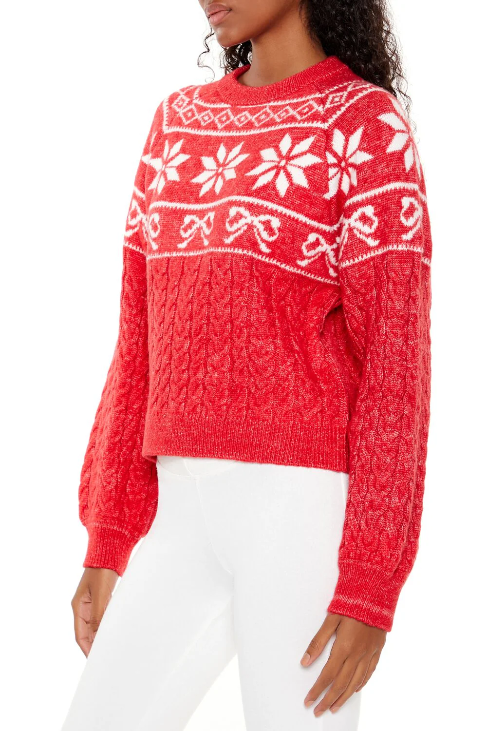Fair Isle Bow Cable Knit Sweater - Image 4