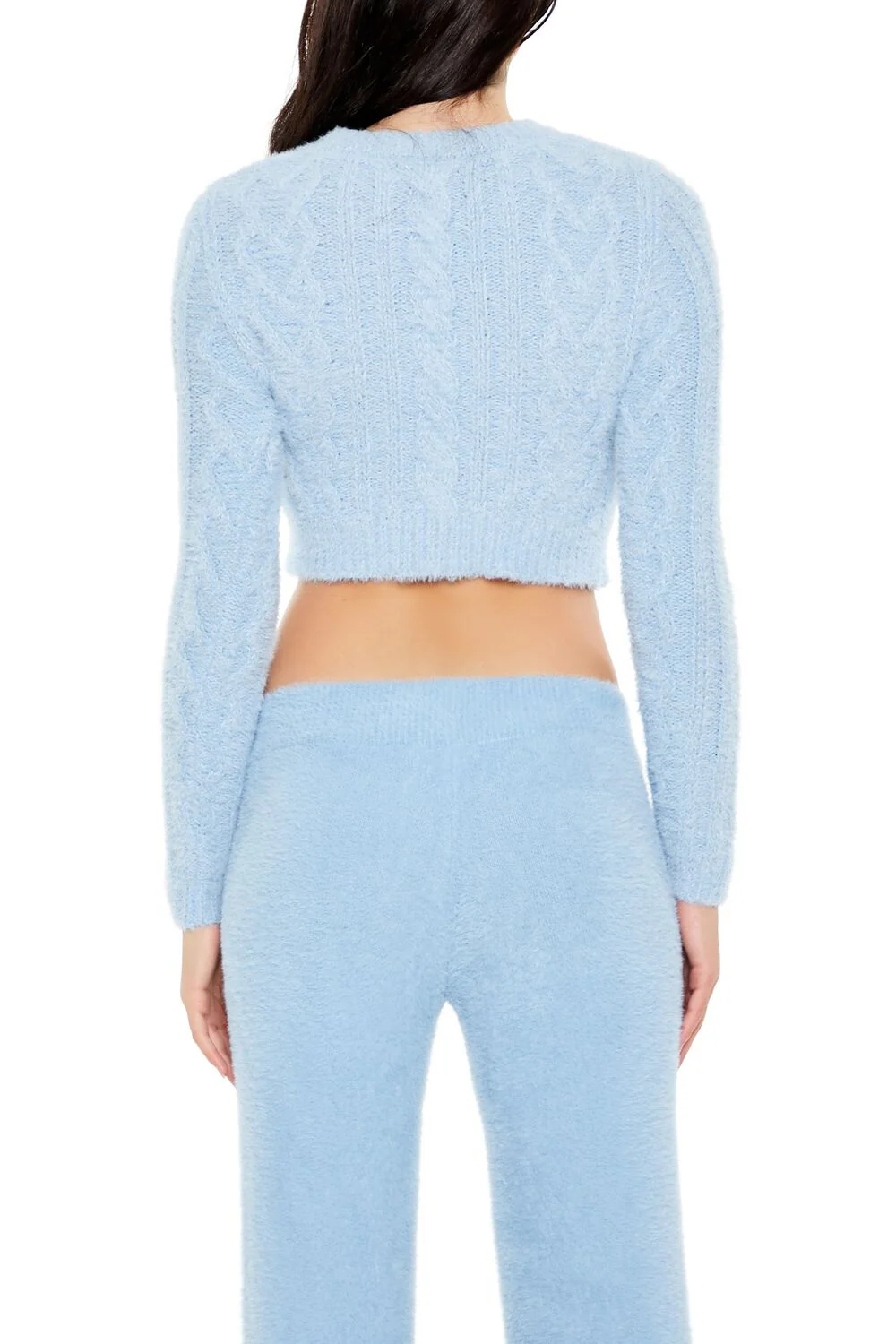 Fuzzy Cable Knit Cropped Sweater - Image 10