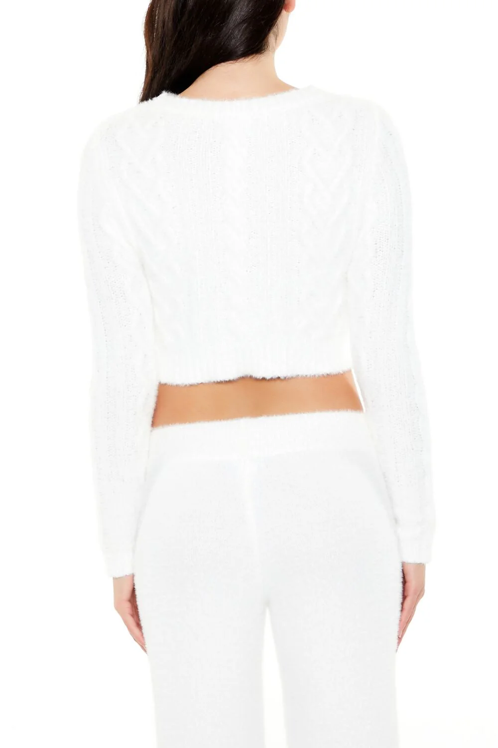 Fuzzy Cable Knit Cropped Sweater - Image 5