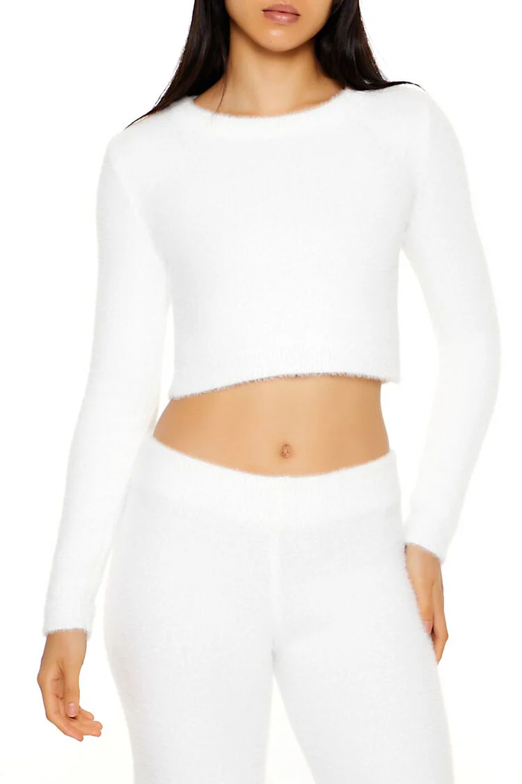 Fuzzy Knit Cropped Sweater - Image 3