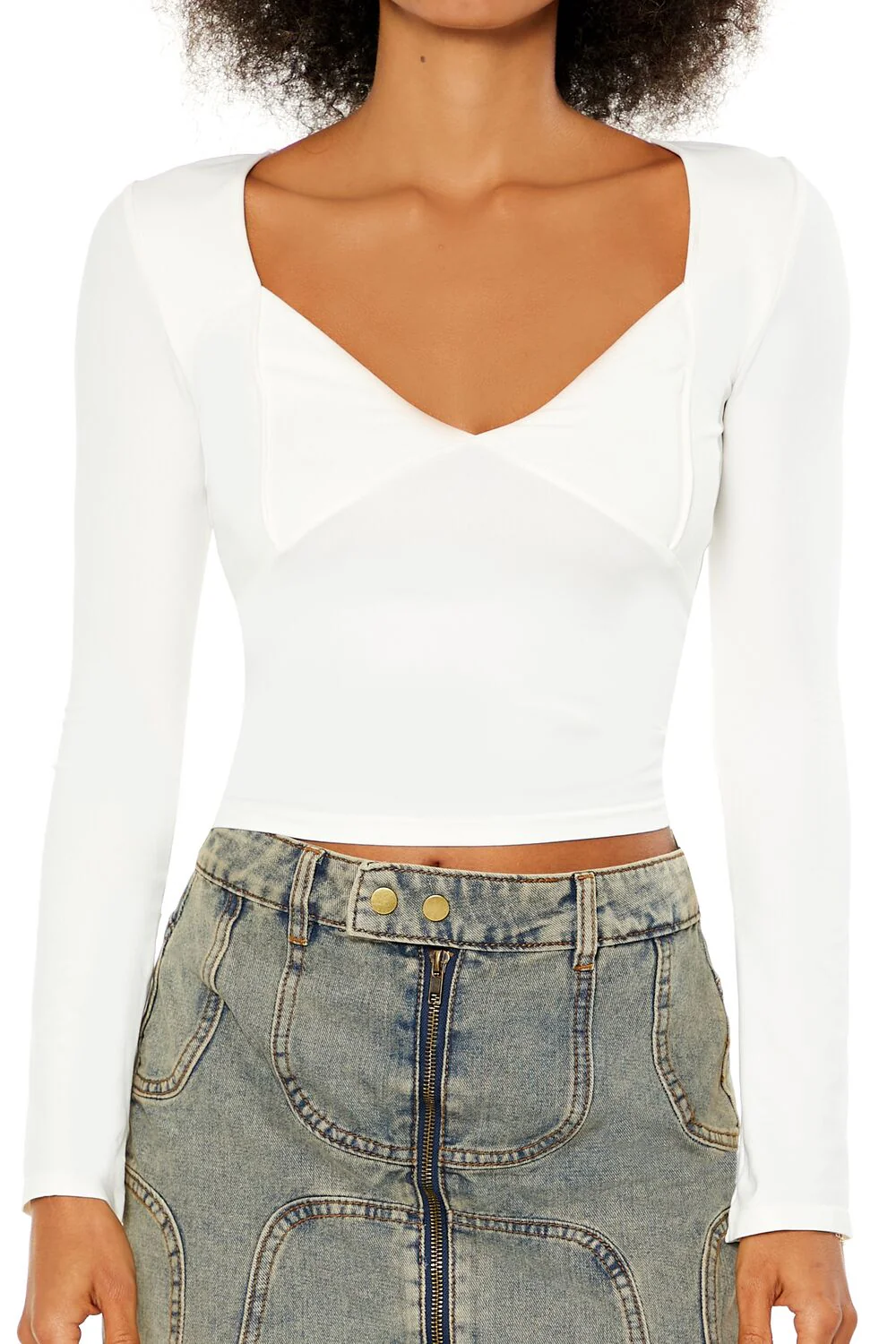 Seamless Knit V-Neck Crop Top - Image 3
