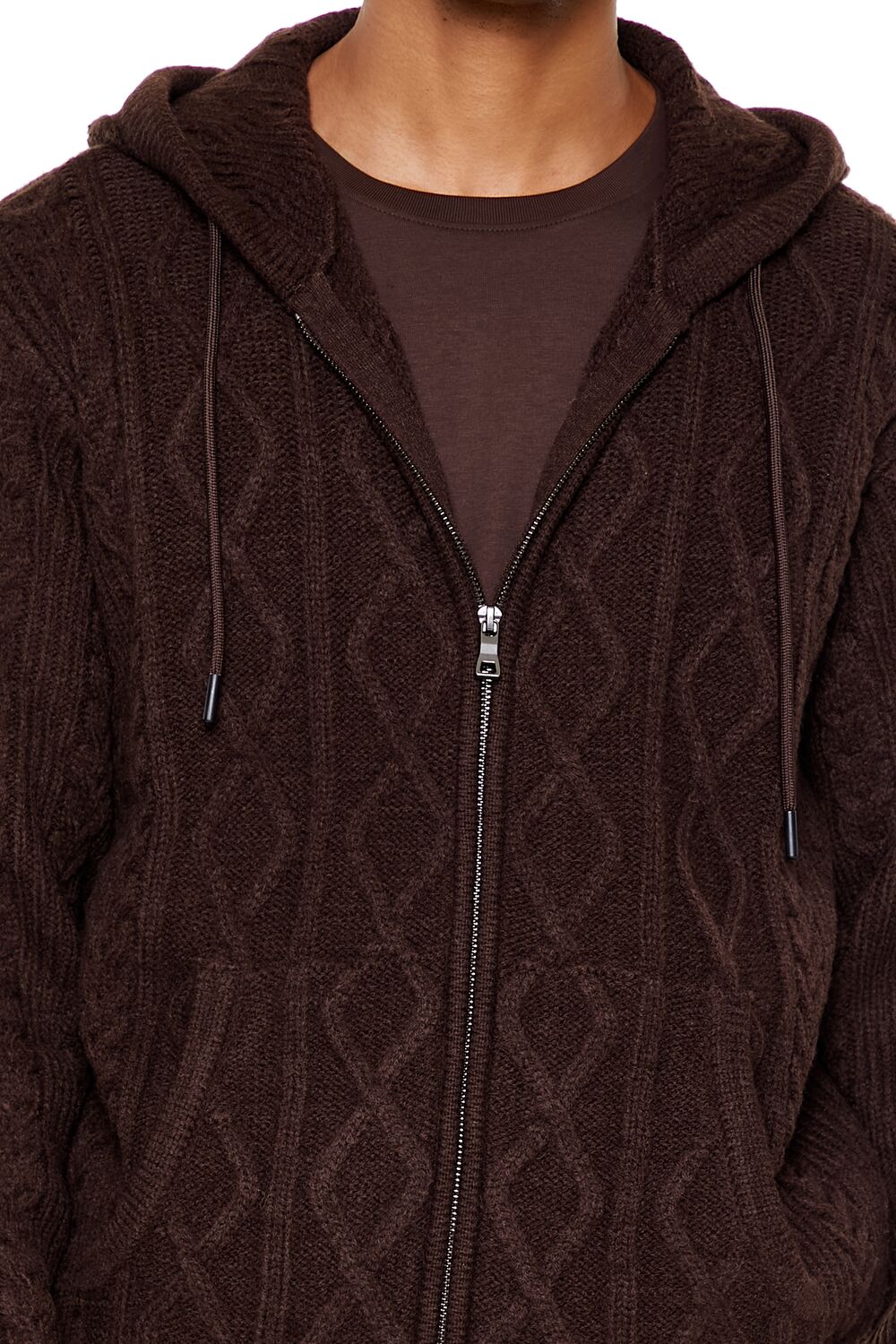 Hooded Cable Knit Zip-Up Sweater - Image 3