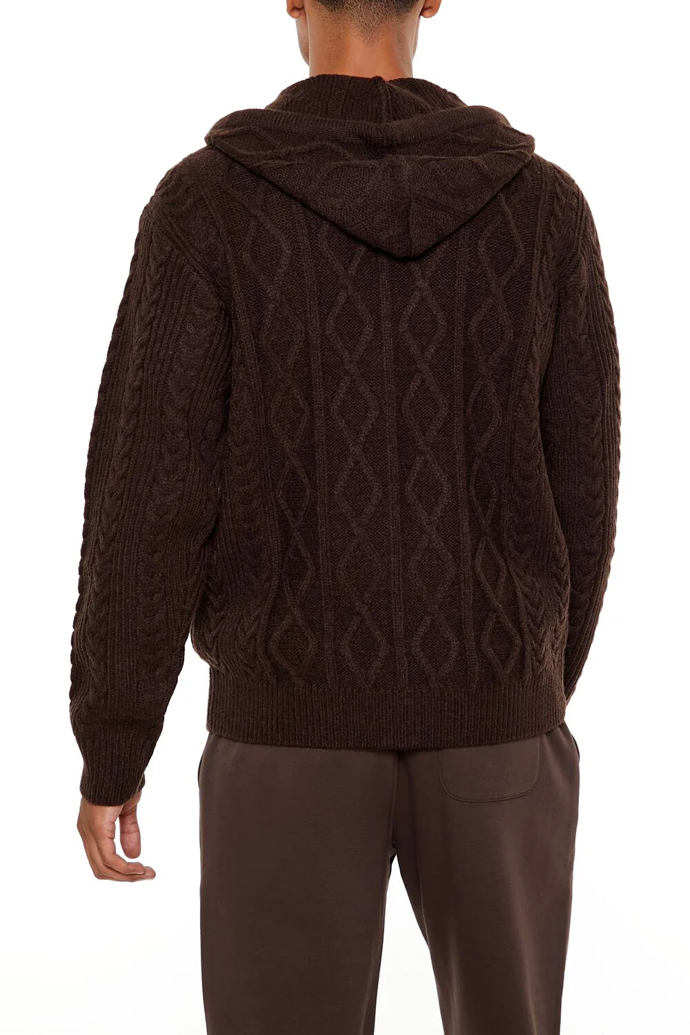 Hooded Cable Knit Zip-Up Sweater - Image 5