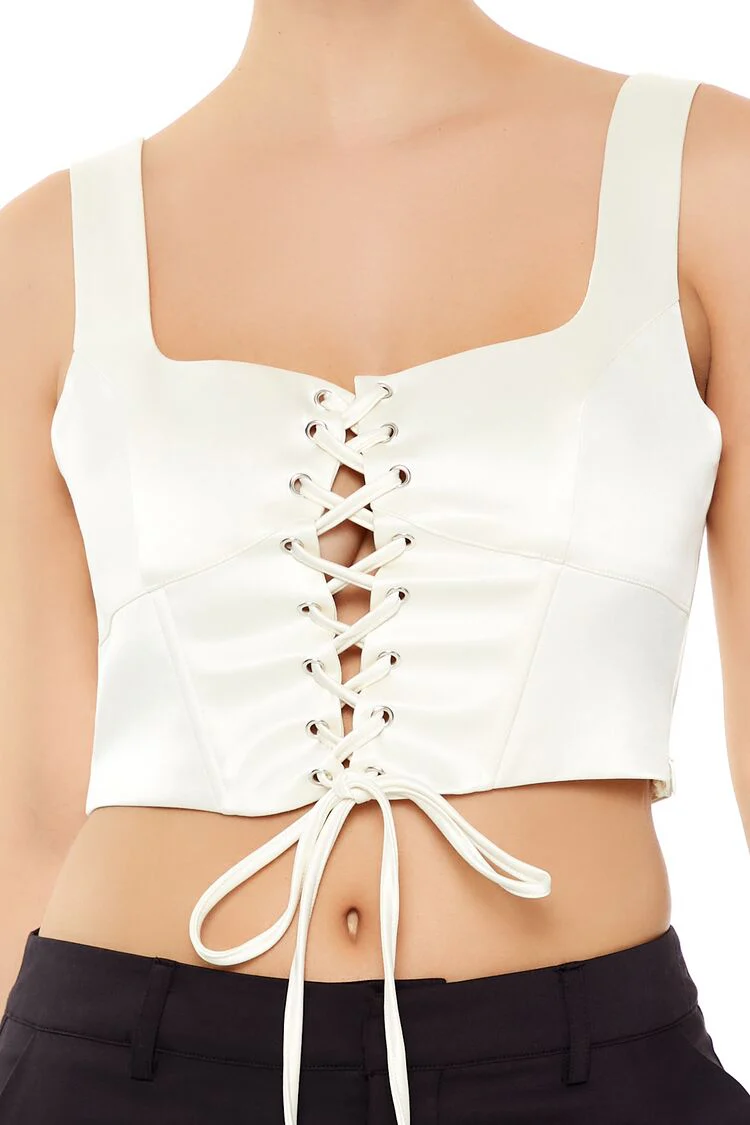 Satin Lace-Up Crop Top - Image 13