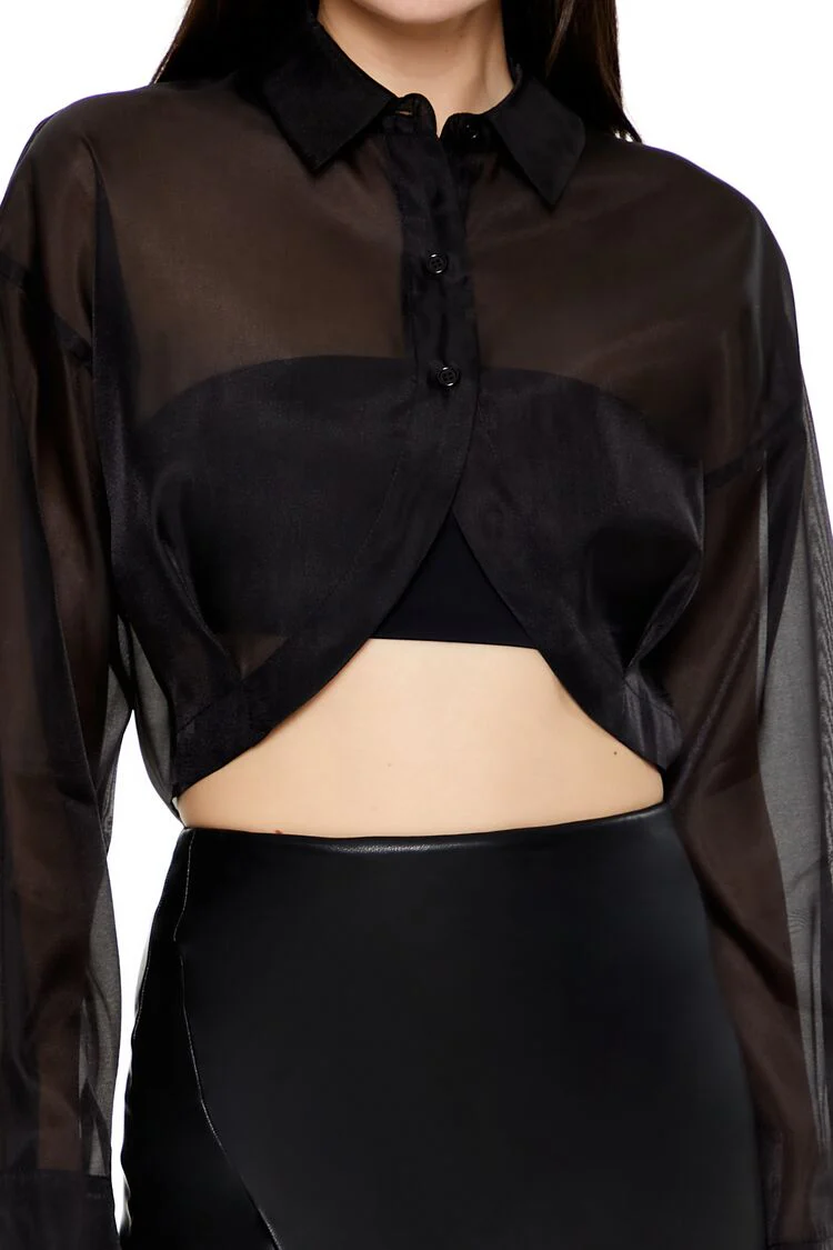 Organza Notched Cropped Shirt - Image 3