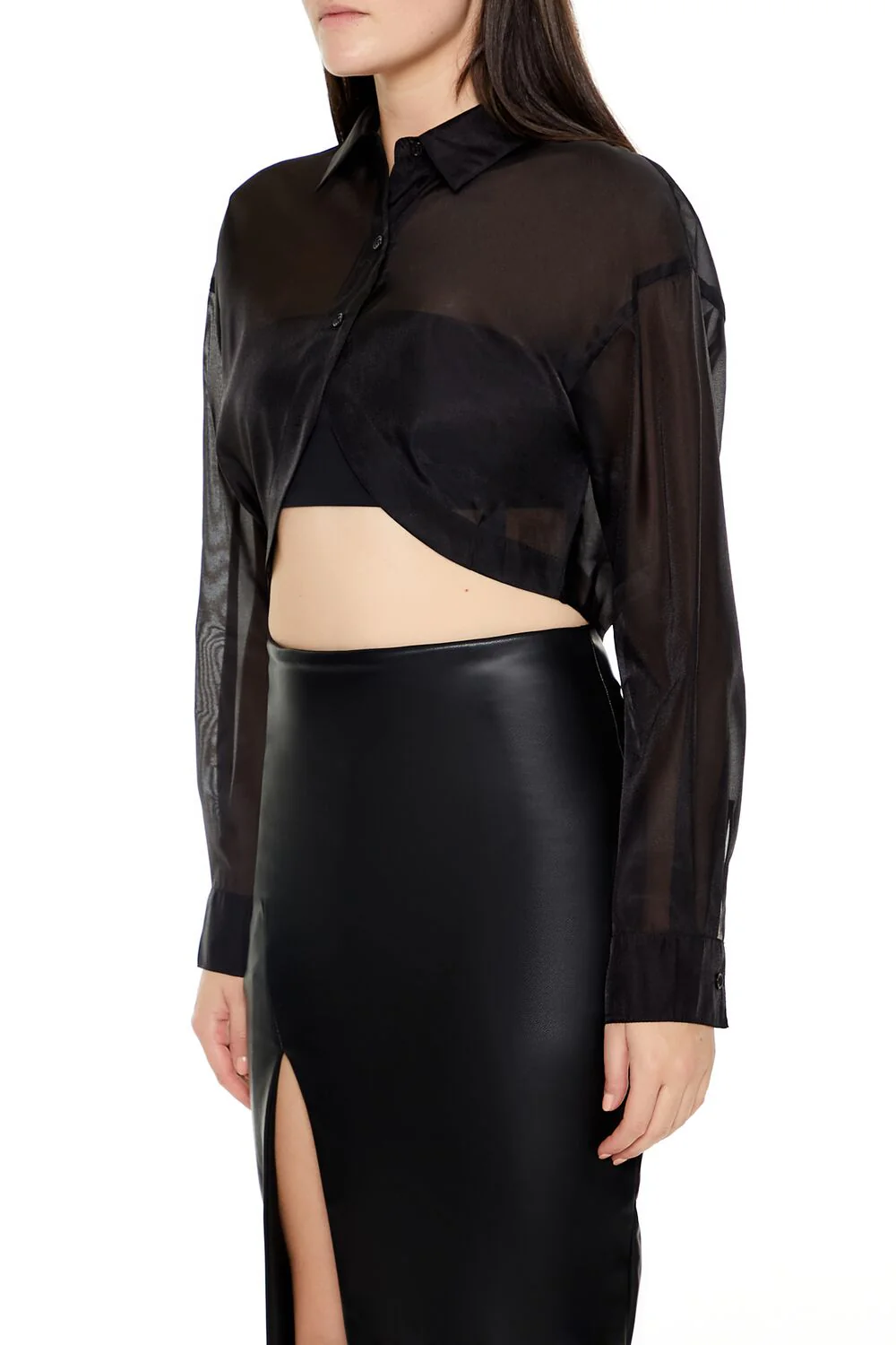Organza Notched Cropped Shirt - Image 4