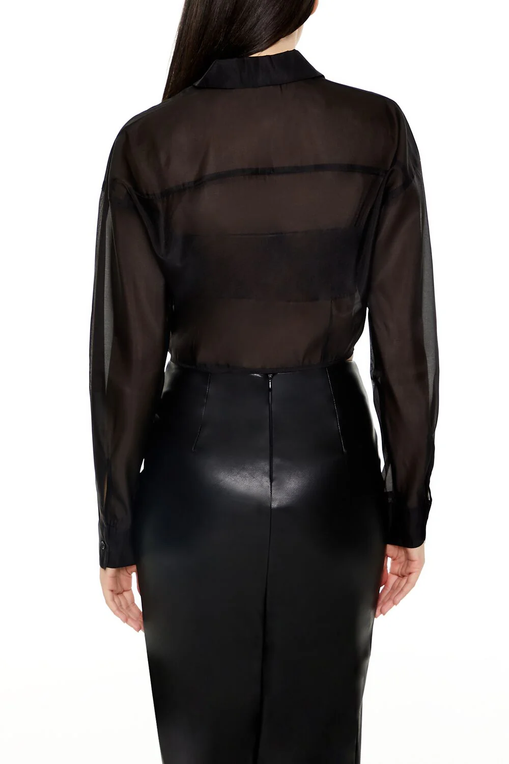 Organza Notched Cropped Shirt - Image 5