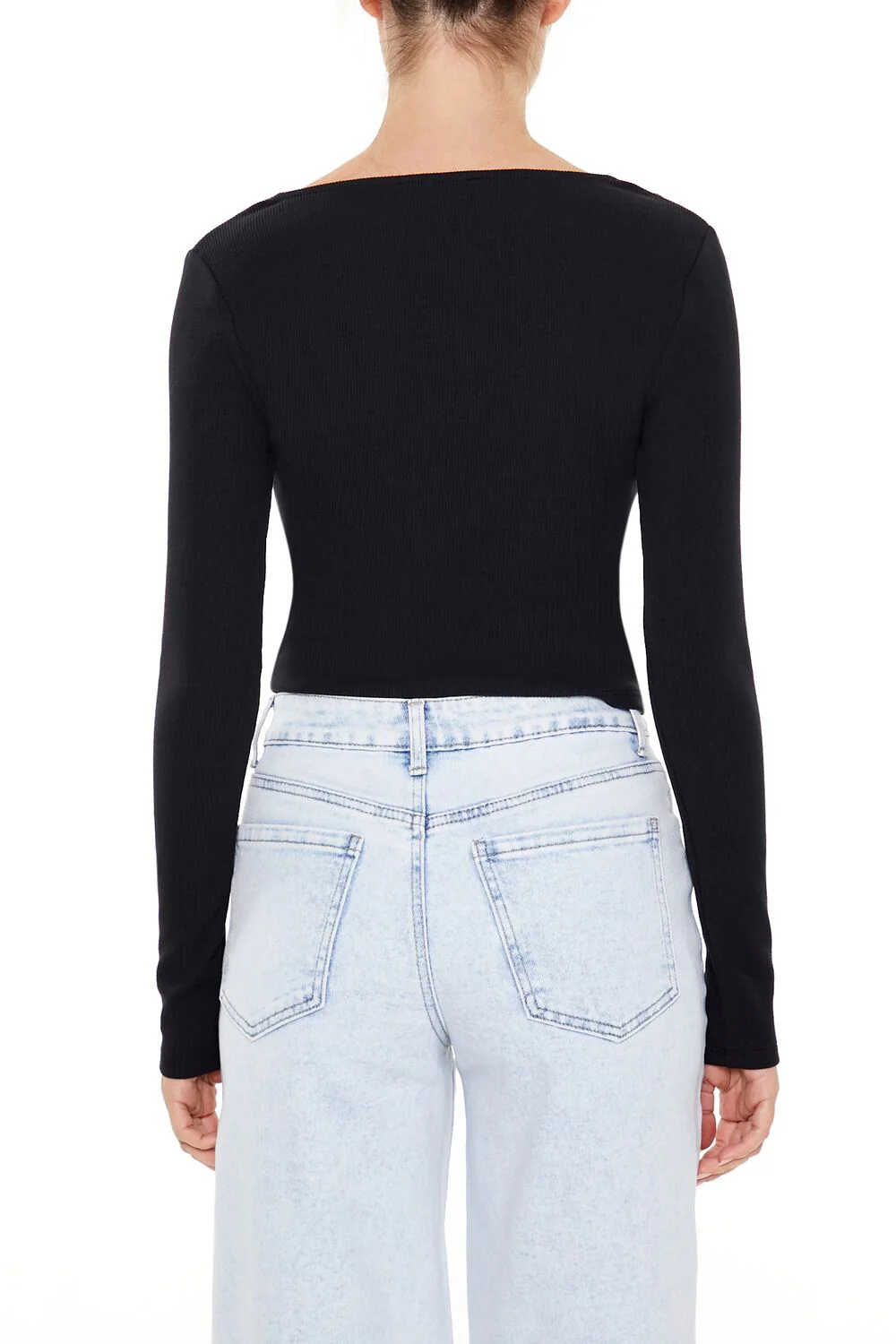 Lace-Trim Plunging Bow Crop Top - Image 5
