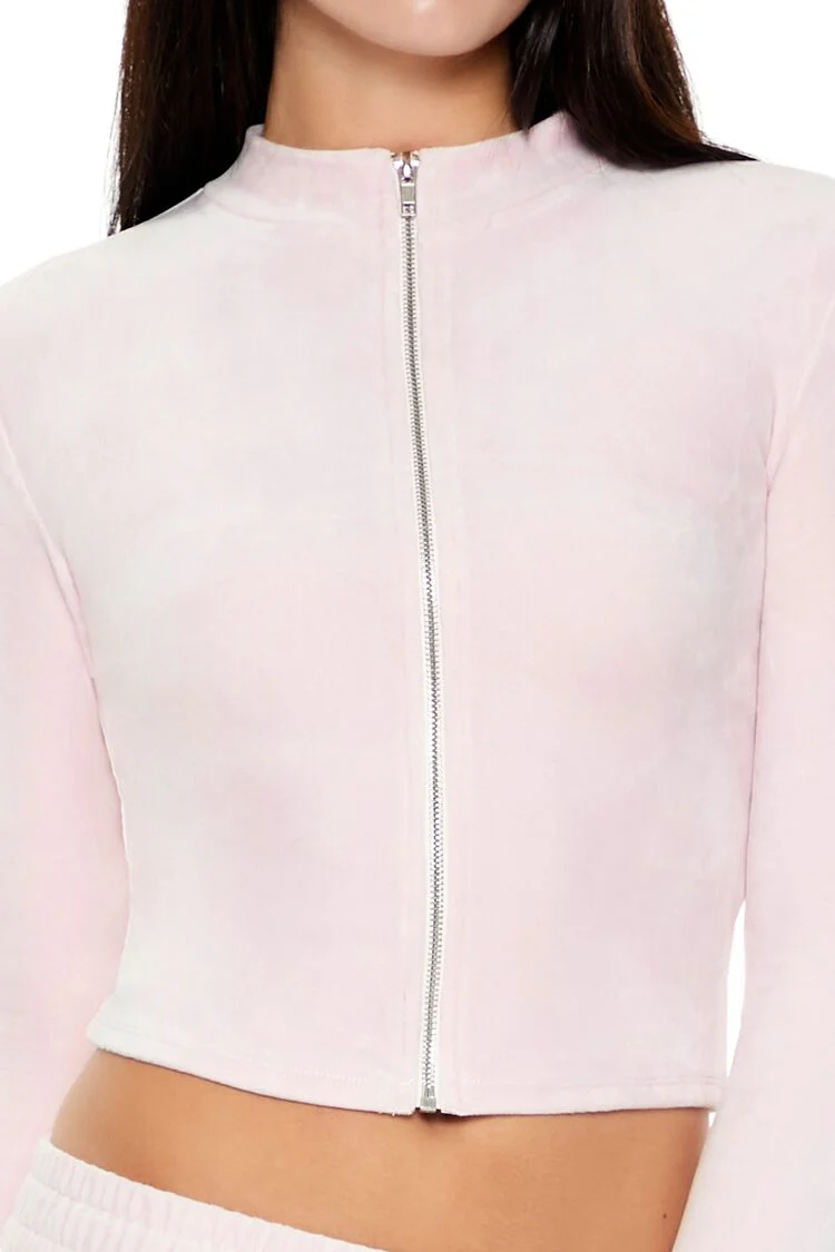 Velour Cropped Zip-Up Jacket - Image 3