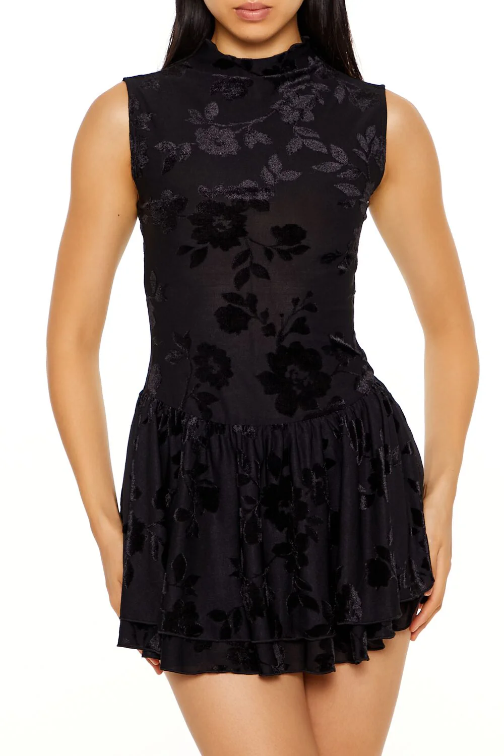 Sleeveless Mesh Floral Mini Dress - Image 2