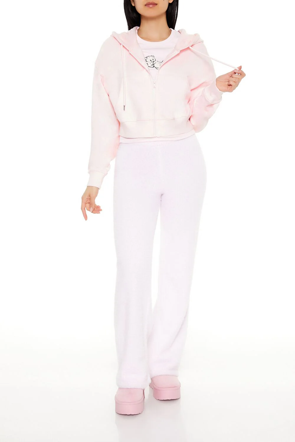 French Terry Cropped Zip-Up Hoodie - Image 2