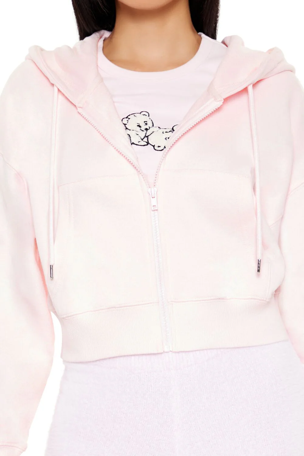 French Terry Cropped Zip-Up Hoodie - Image 3