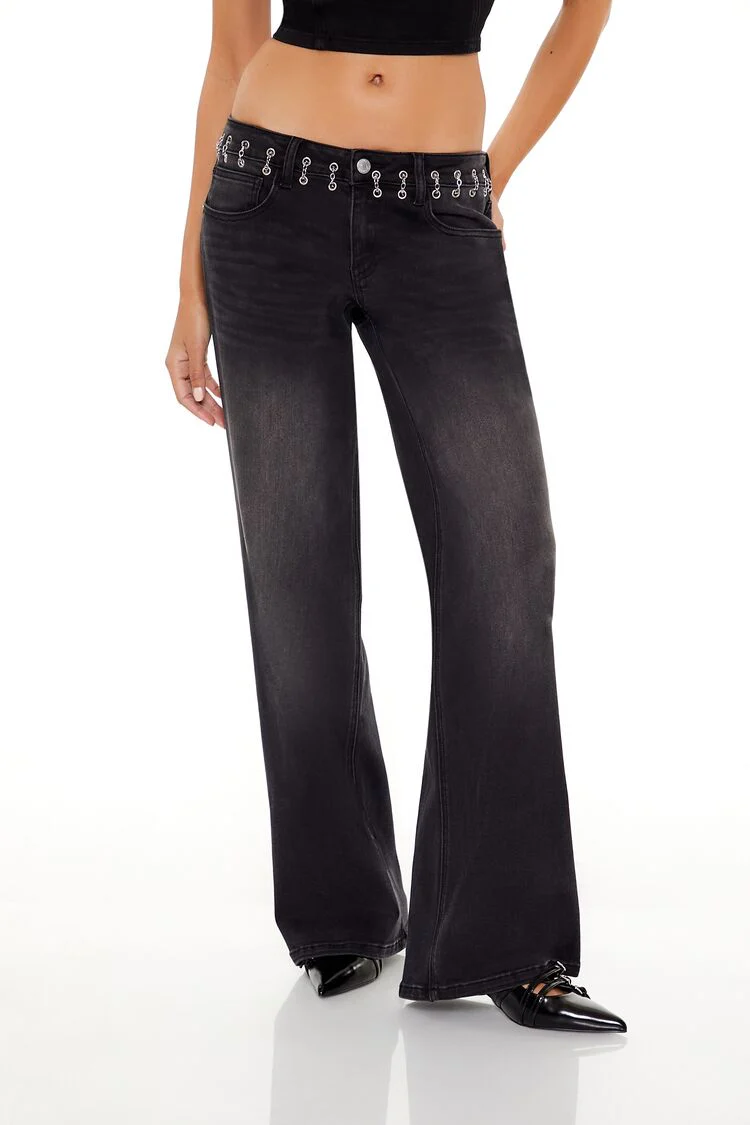 Chain-Trim Low-Rise Baggy Jeans - Image 2