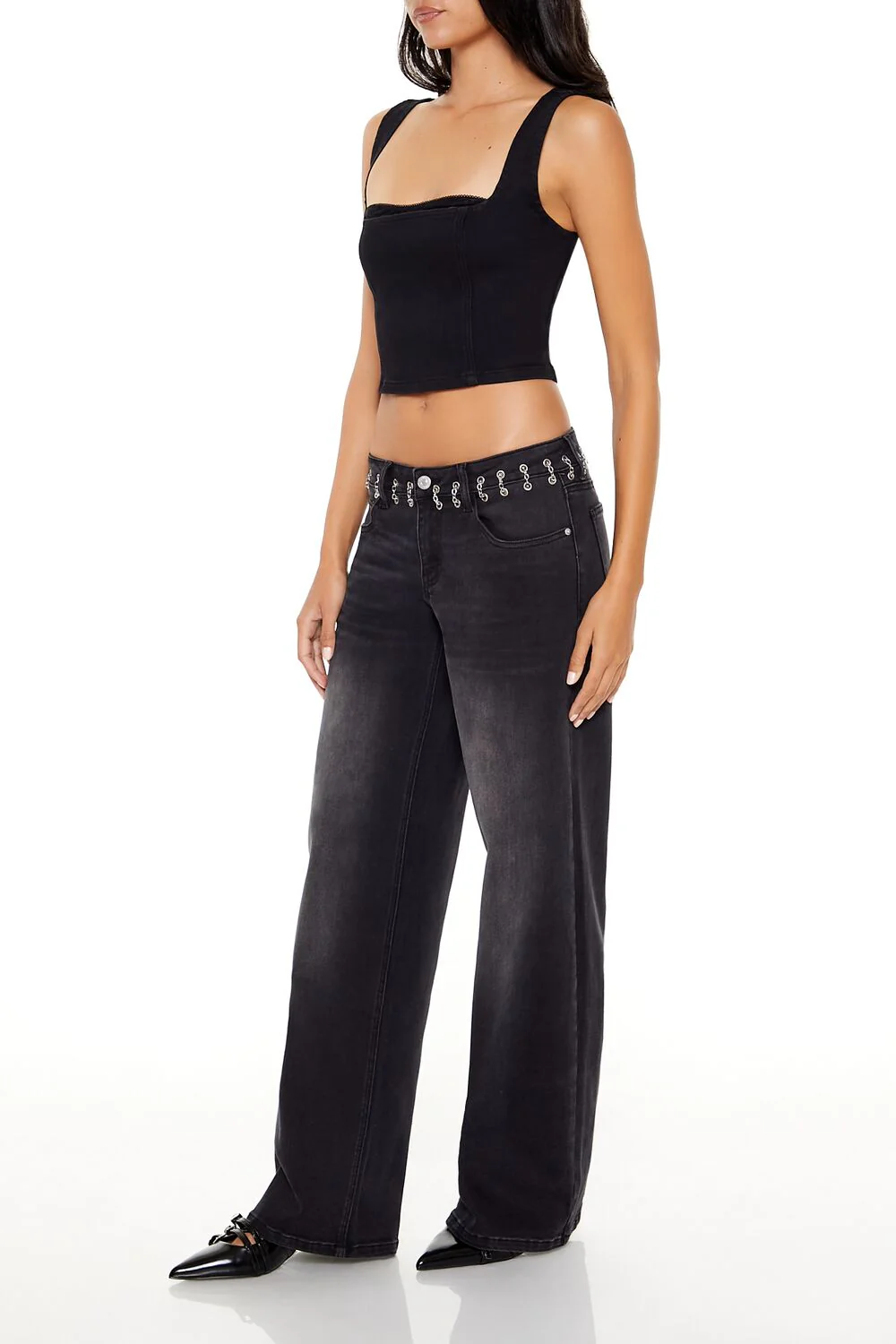 Chain-Trim Low-Rise Baggy Jeans - Image 3