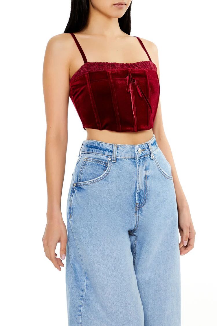 Velvet Bustier Cropped Cami - Image 4
