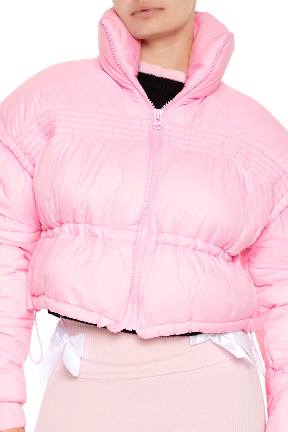 Drawstring Cropped Puffer Coat - Image 3