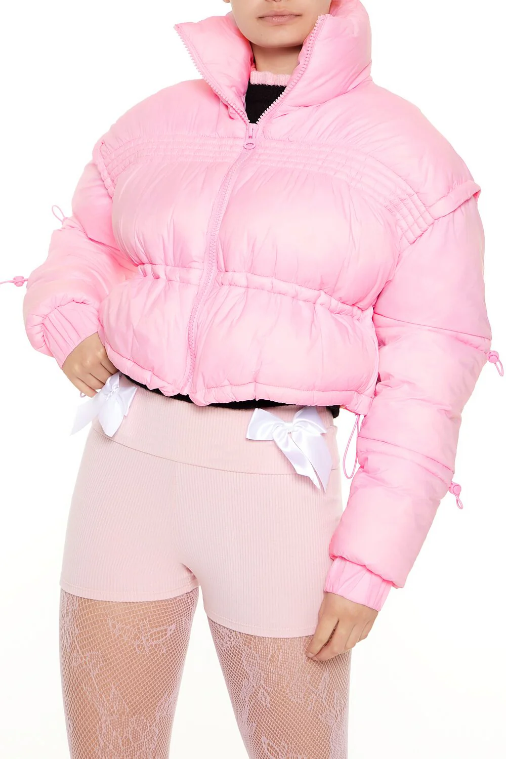 Drawstring Cropped Puffer Coat - Image 4