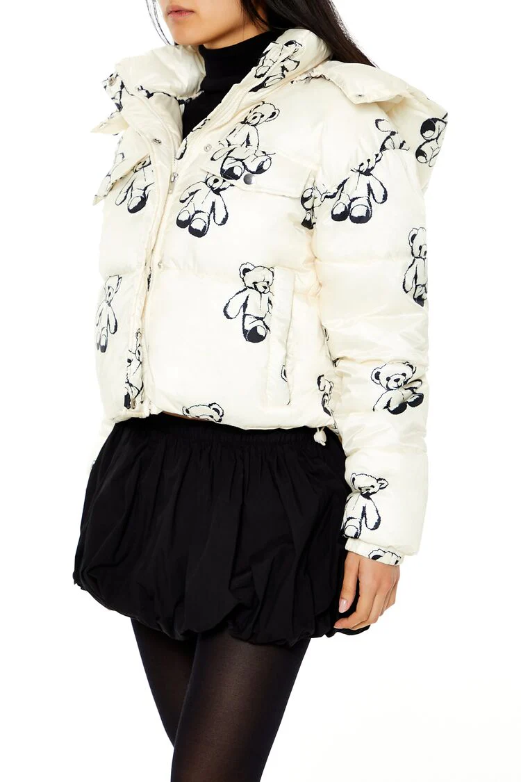 Teddy Bear Print Puffer Jacket - Image 4
