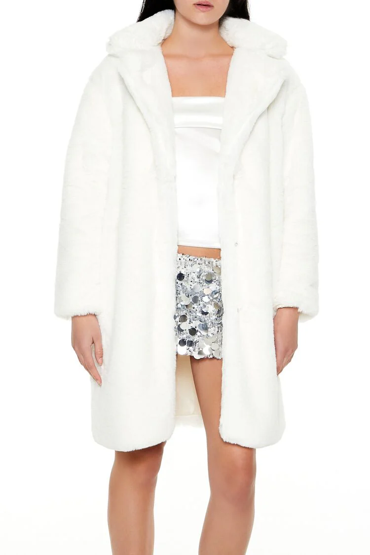 Faux Fur Open-Front Longline Coat - Image 2