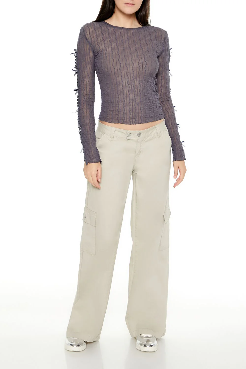 Chevron Jacquard Cutout Crop Top - Image 2