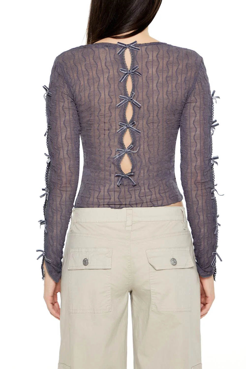 Chevron Jacquard Cutout Crop Top - Image 5