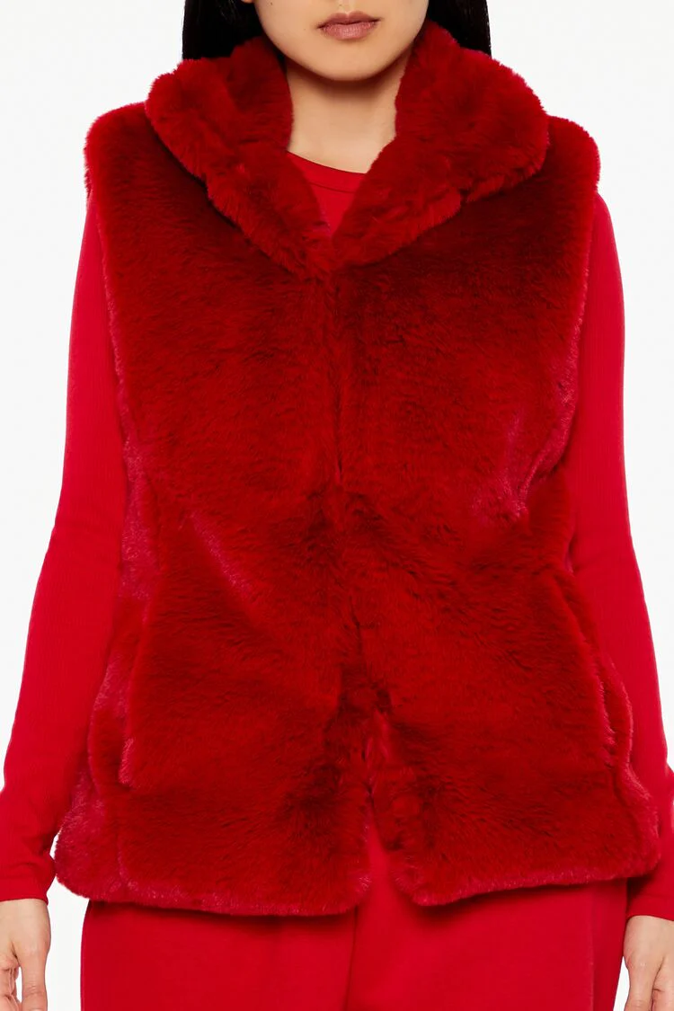 Notched Faux Fur Vest - Image 3