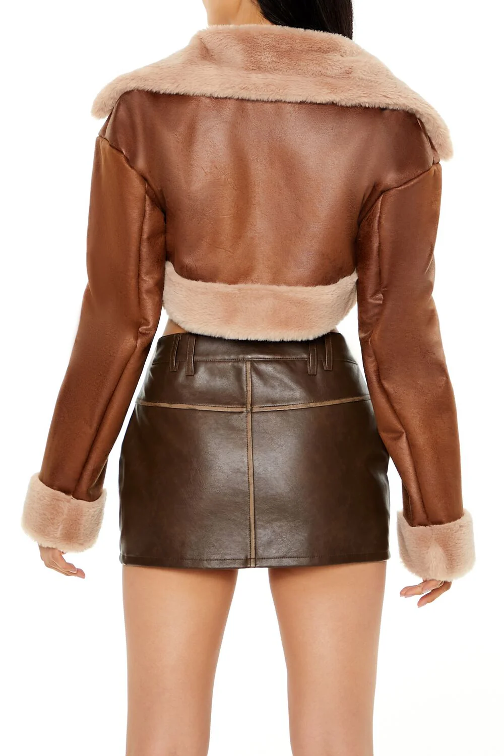 Faux Fur-Trim Cropped Moto Jacket - Image 5
