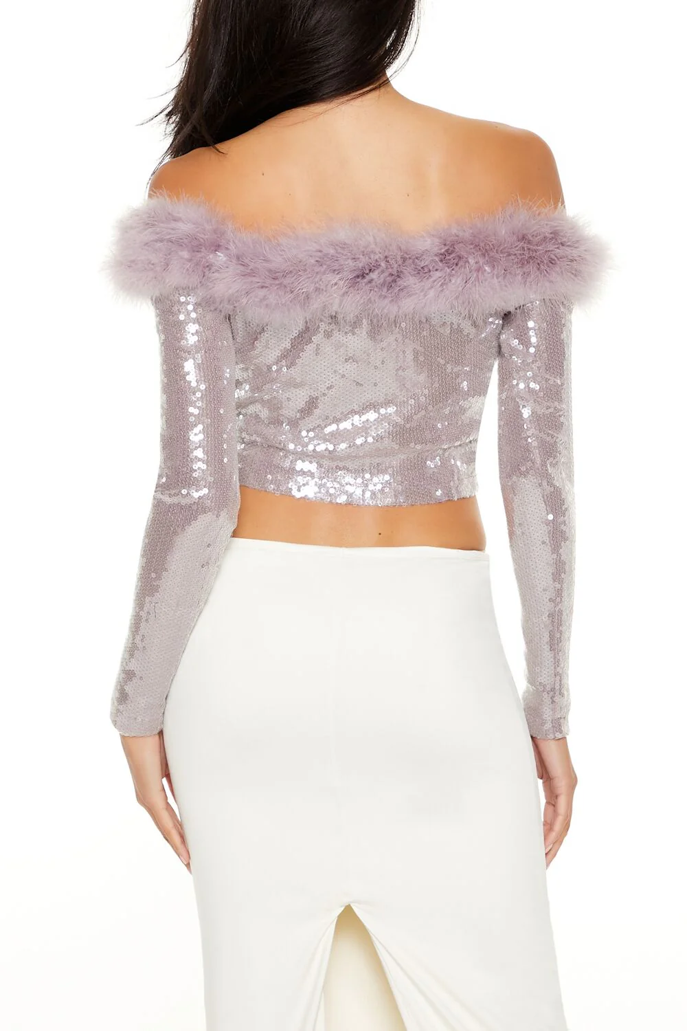 Faux Fur-Trim Sequin Crop Top - Image 5
