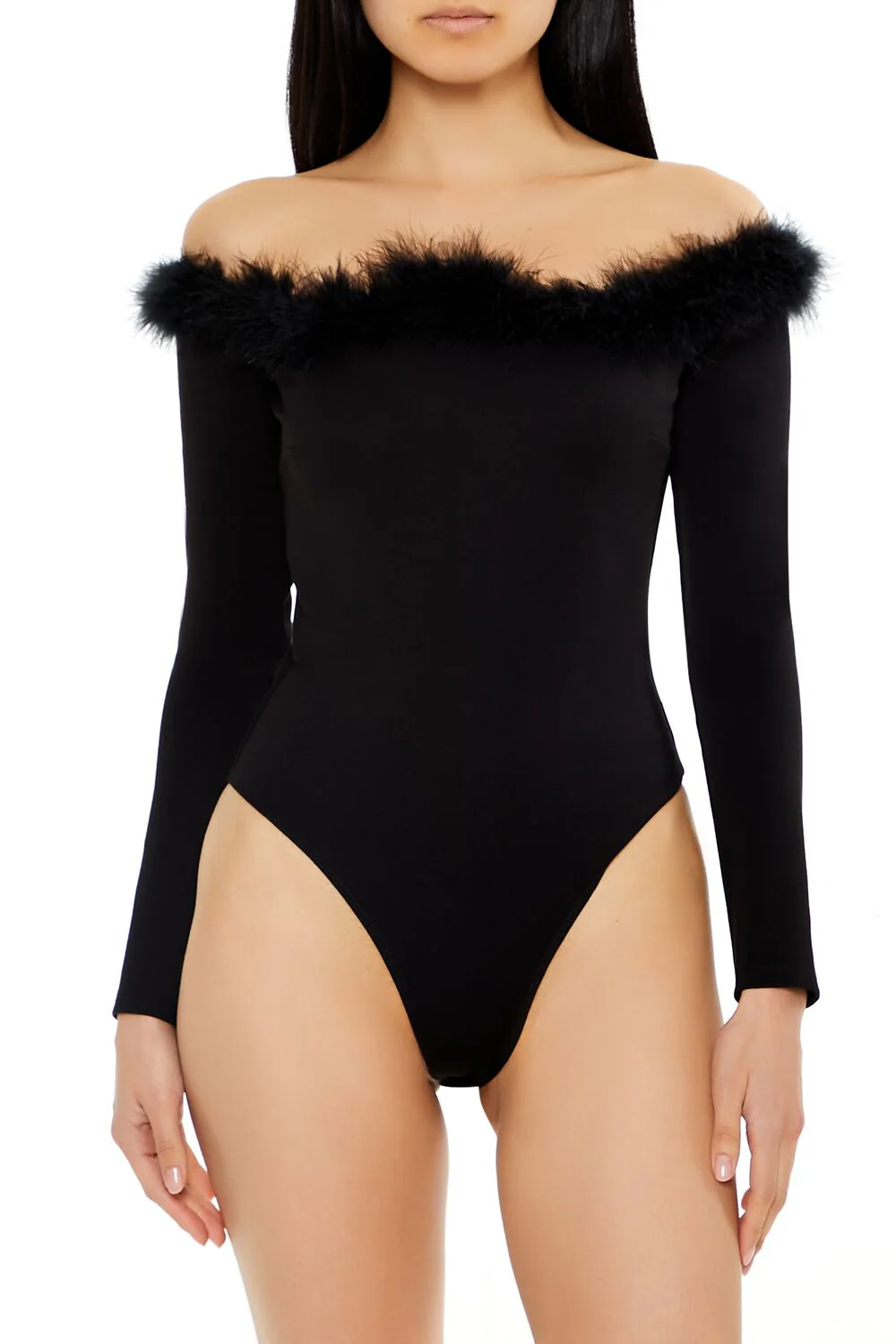 Faux Feather-Trim Off-the-Shoulder Bodysuit - Image 2
