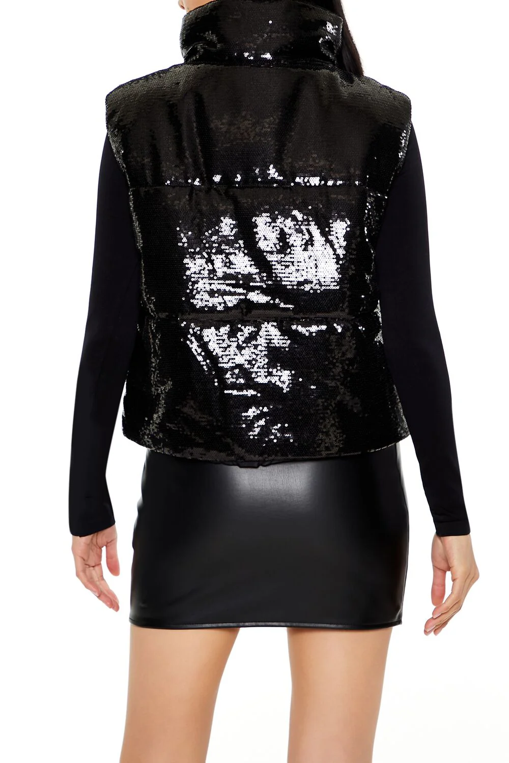 Sequin Quilted Faux Leather Vest - Image 5
