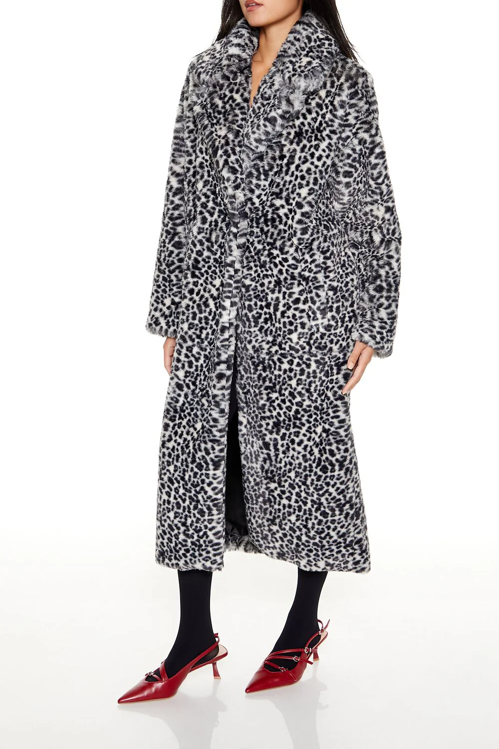Faux Fur Leopard Longline Coat - Image 3