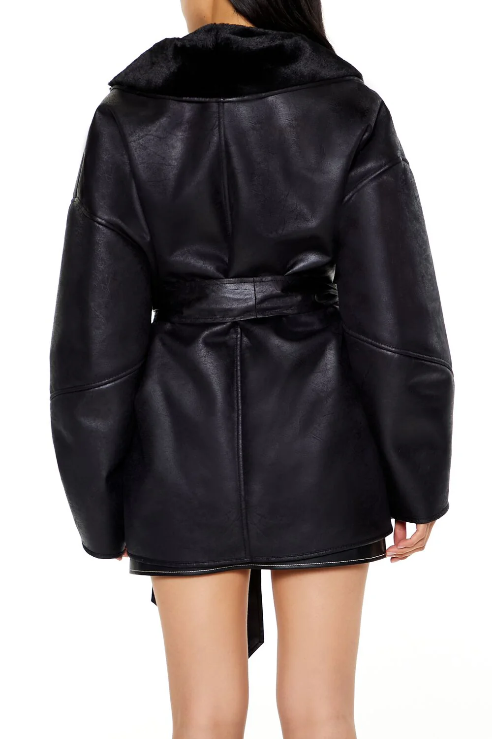 Faux Leather & Fur Trench Coat - Image 5