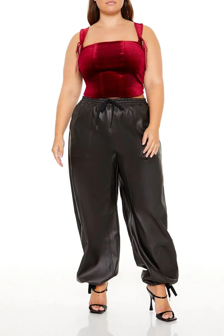 Plus Size Bow Velvet Crop Top - Image 2