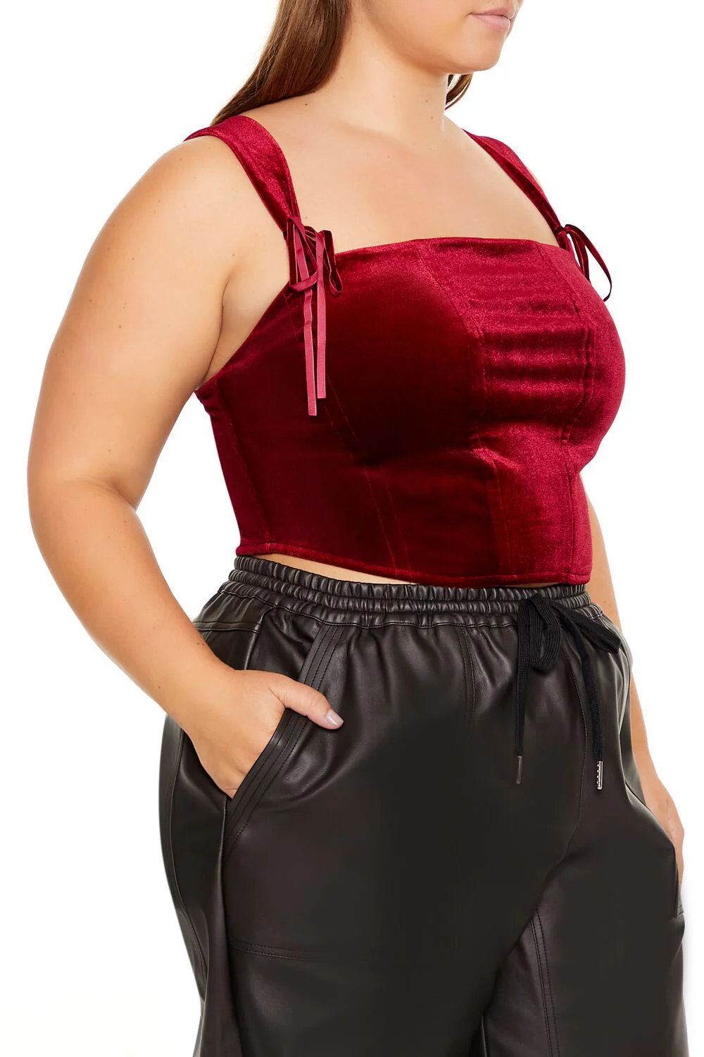 Plus Size Bow Velvet Crop Top - Image 4