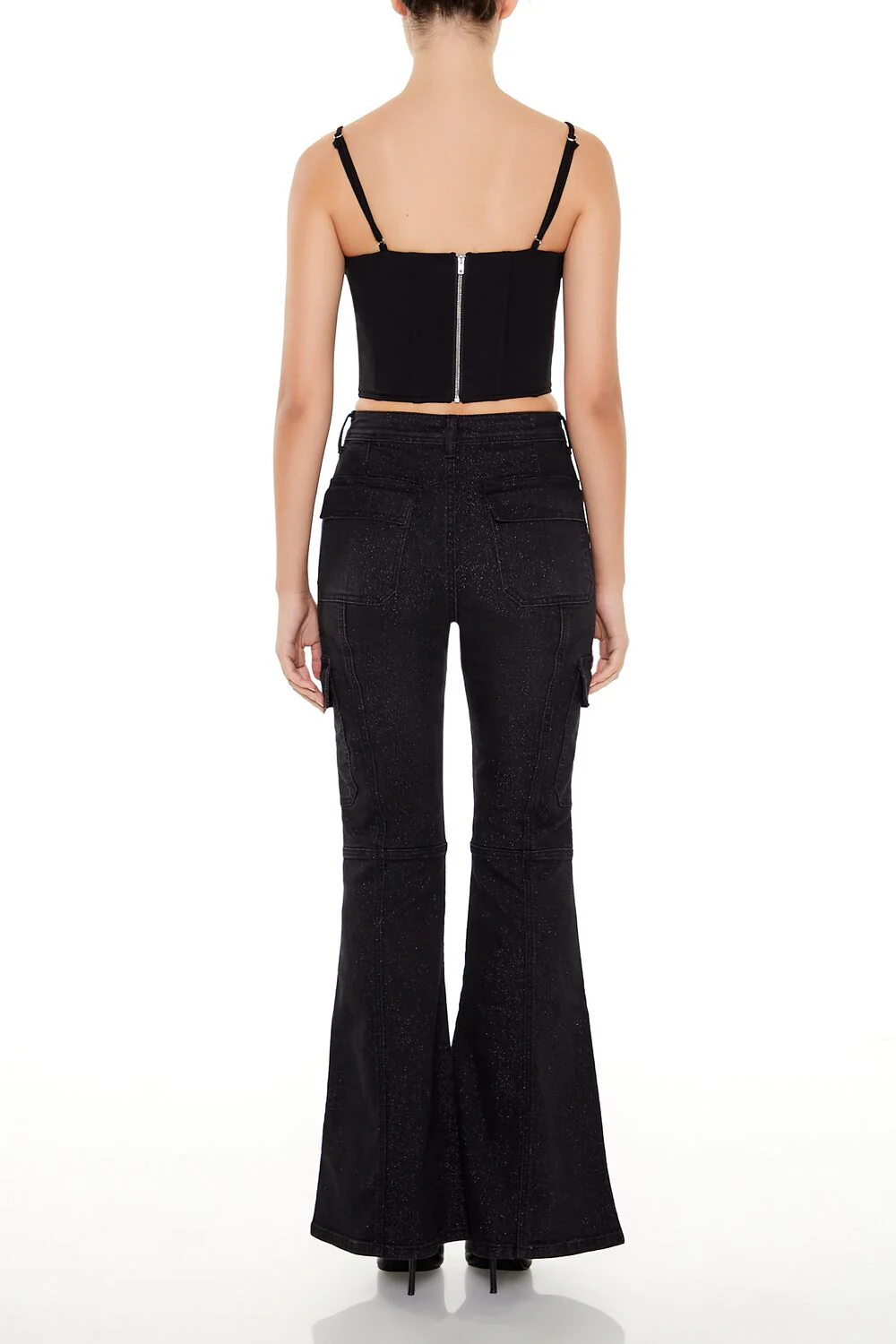 Metallic Sequin Flare Cargo Jeans - Image 4