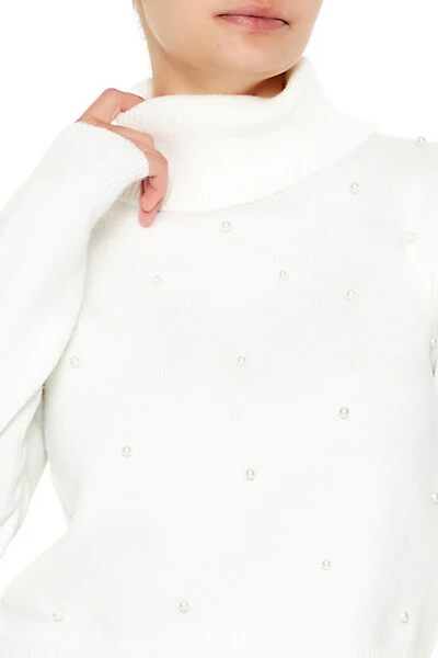 Faux Pearl Turtleneck Sweater - Image 3