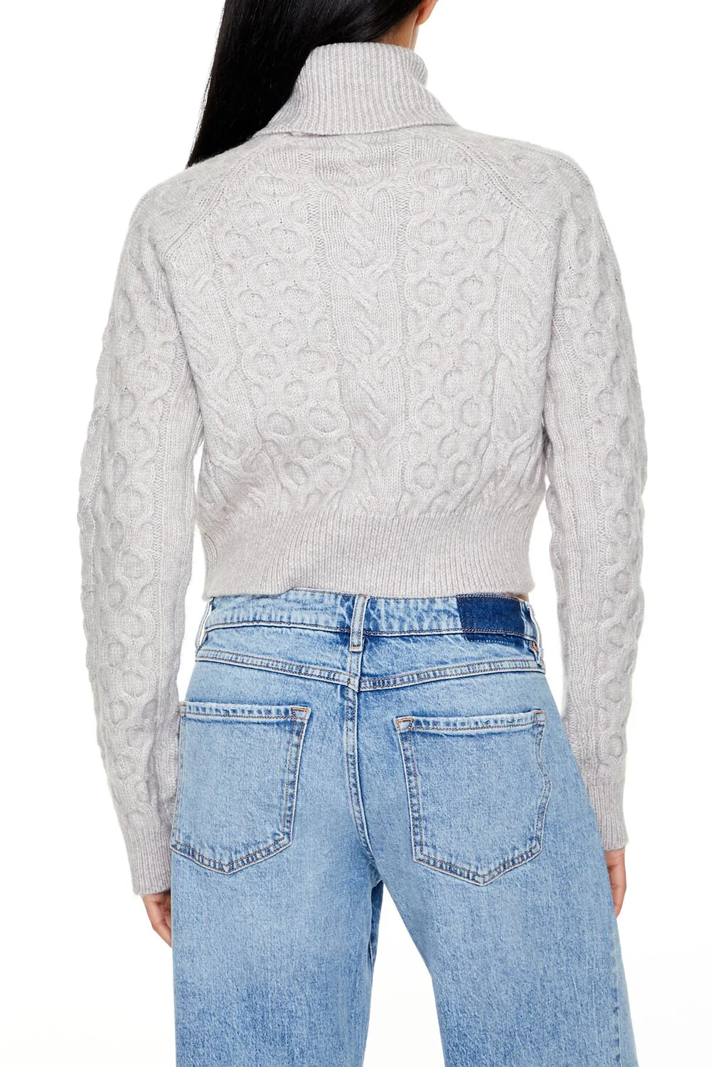 Cropped Cable Knit Turtleneck Sweater - Image 10