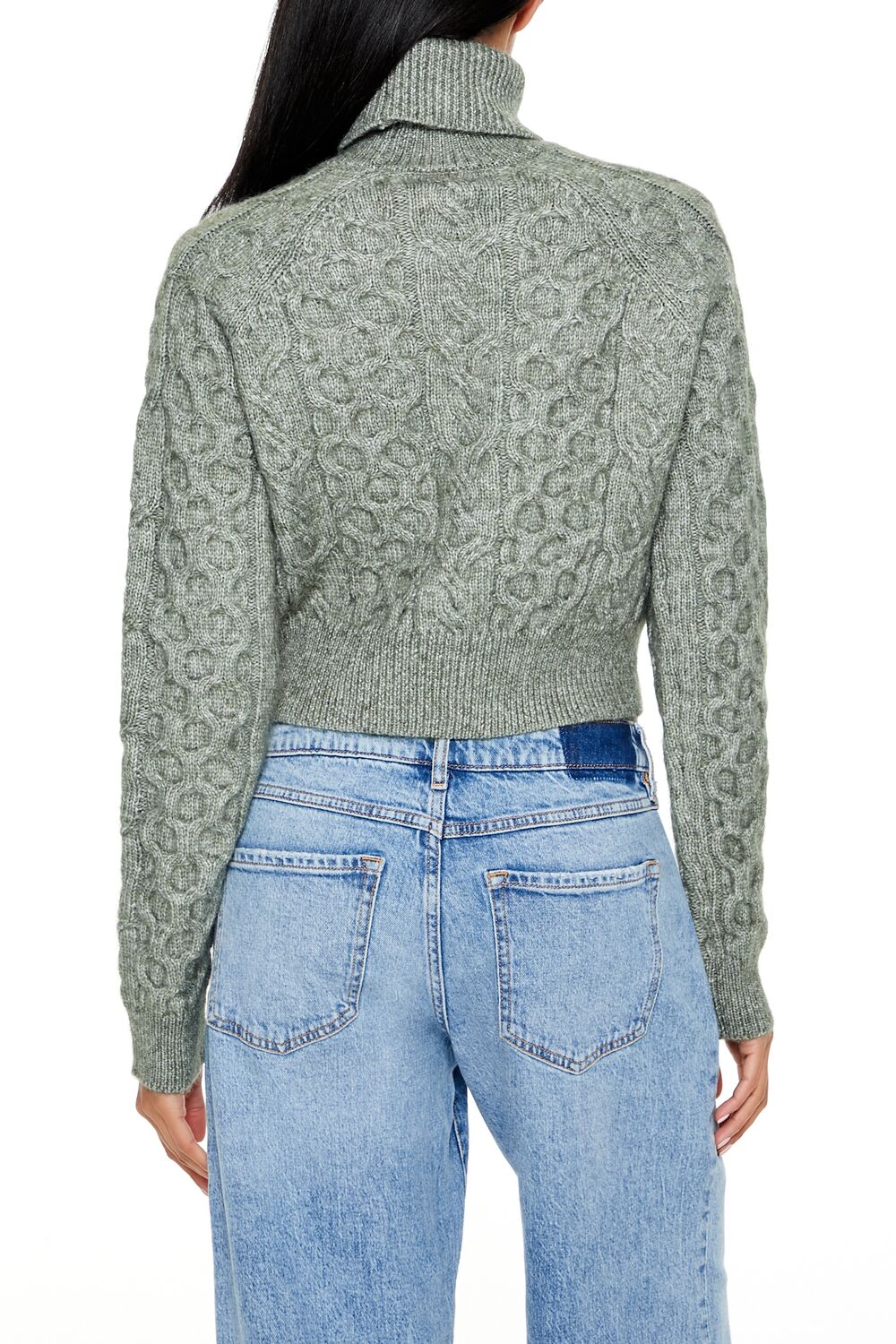 Cropped Cable Knit Turtleneck Sweater - Image 15