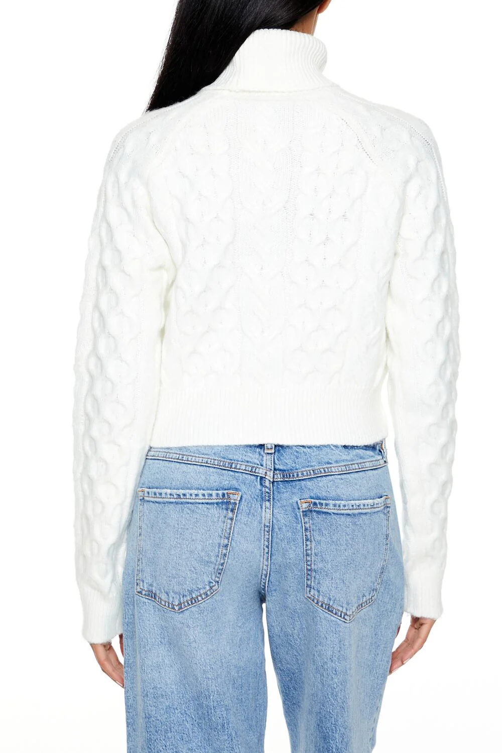 Cropped Cable Knit Turtleneck Sweater - Image 5