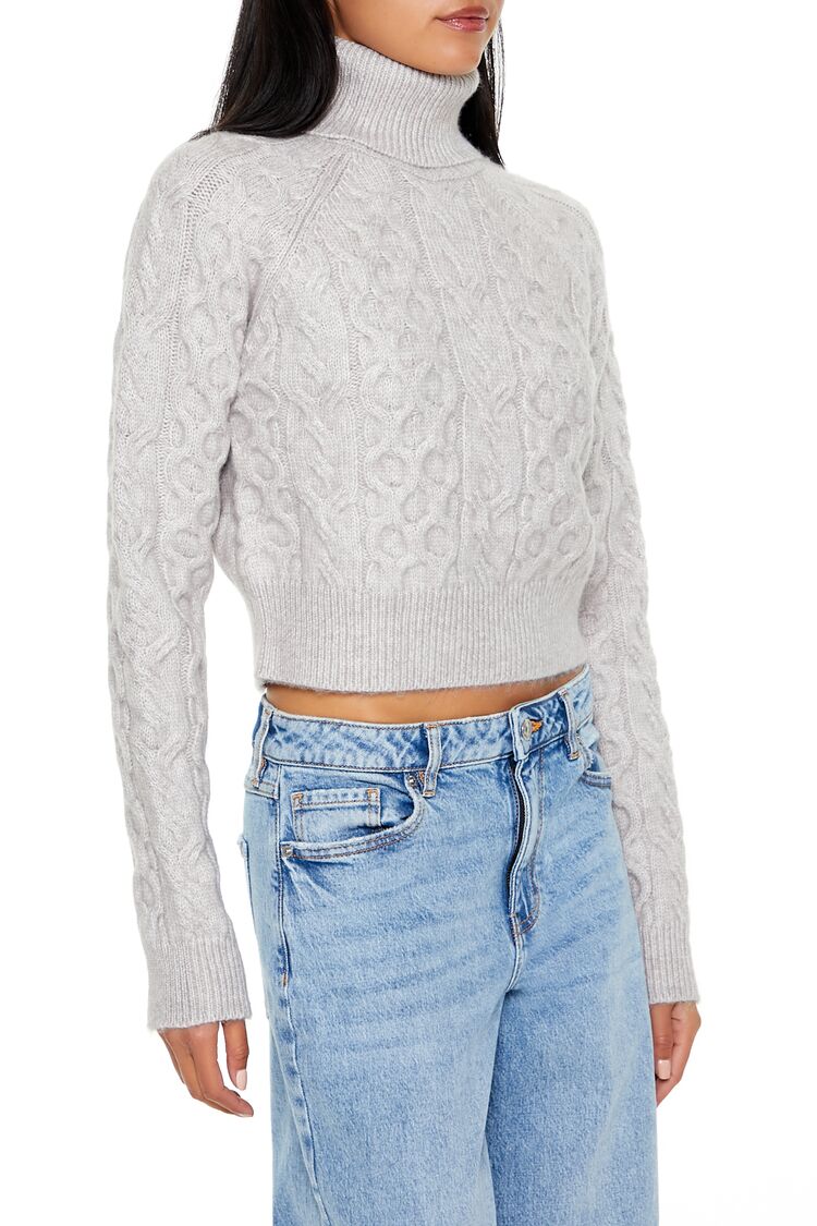 Cropped Cable Knit Turtleneck Sweater - Image 9