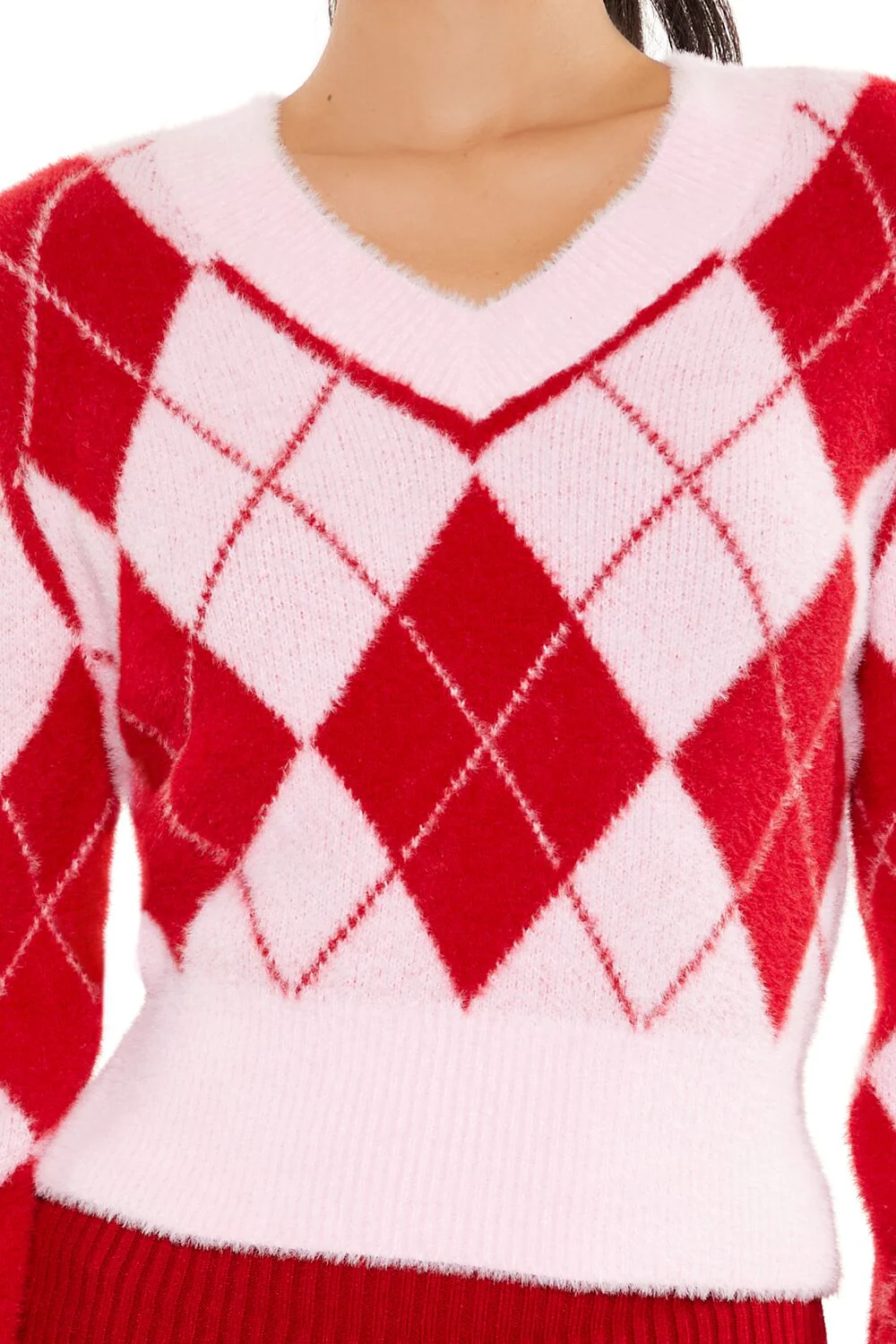 Argyle Fuzzy Knit Sweater - Image 3